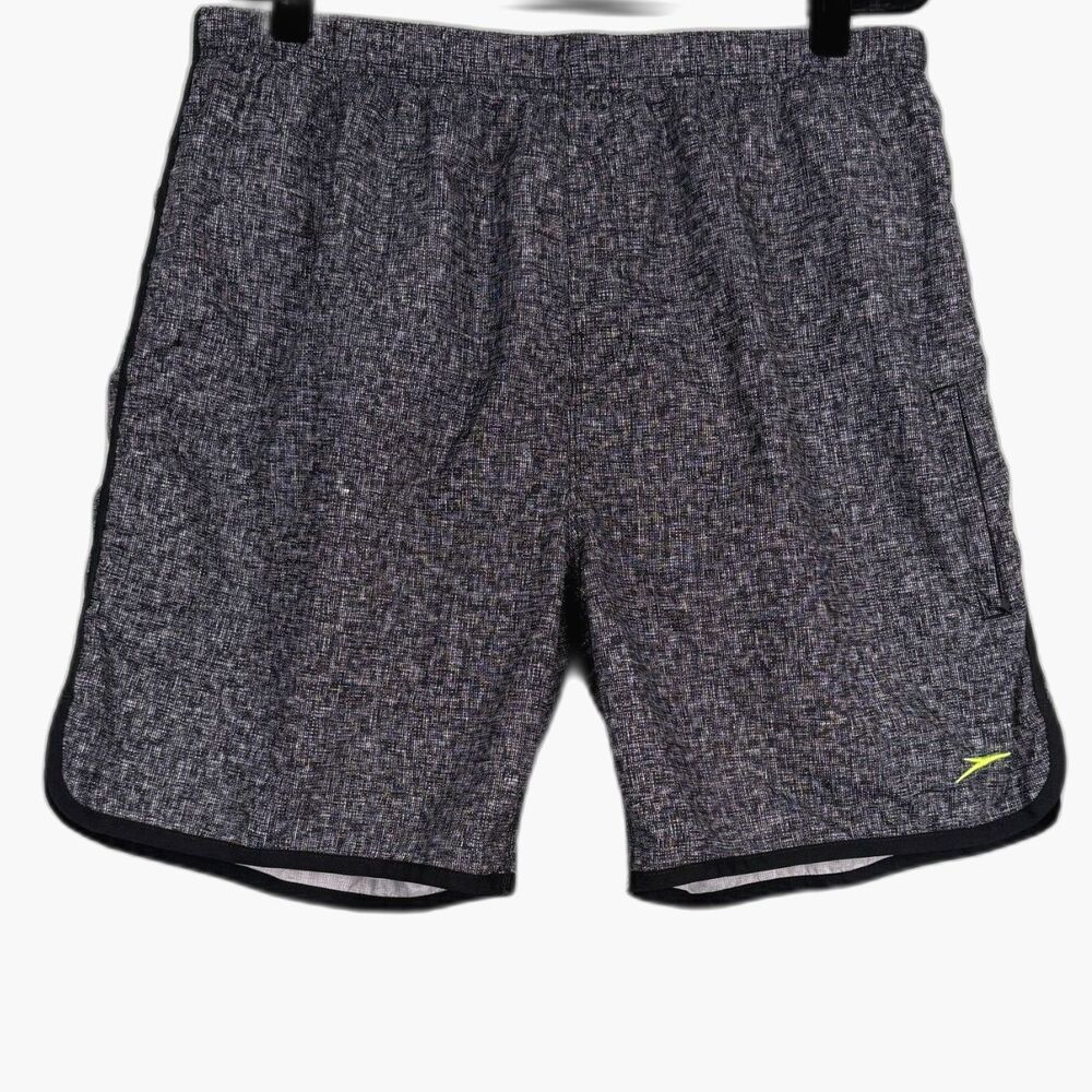 Speedo Swim Trunks Mens XL Gray Athletic Lined Shorts Elastic Waist